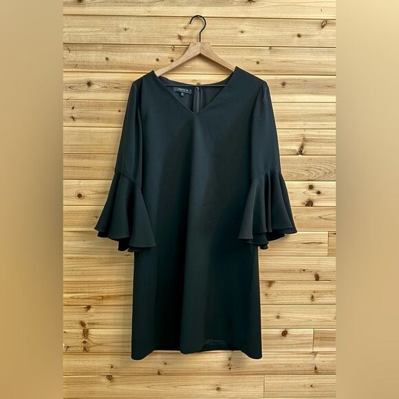 Lafayette 148 Size Medium V Neck Elbow Length Ruffle Sleeve Dress LBD - Picture 1 of 12